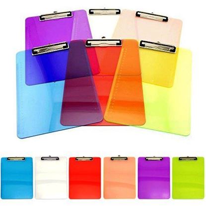 Picture of Adorox Set of 6 Standard Size Clipboards Clear Colorful Transparent Mix Assorted Colors (Multicolored 6 Pack)