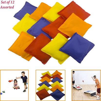 Picture of Adorox Set of 12 Assorted 5" Nylon Bean Bags Cornhole Primary Colors Carnival Game