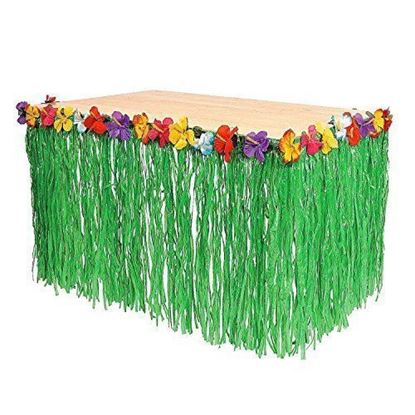 Picture of Adorox 1 Table Skirt Hawaiian Luau Hibiscus Green Table Skirt 9ft Party Decorations (Green (1 Table Skirt))