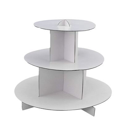 Picture of Adorox 3-Tier (12"W x 10"H) White Round Cardboard Cupcake Stand Dessert Tower Treat Stacker Pastry Serving Platter Food Display (Round Stand (1Pc))