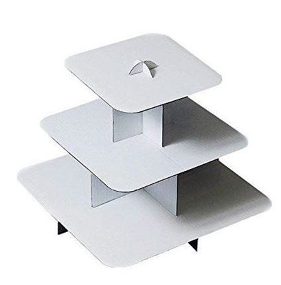 Picture of Adorox 3-Tier (12"W x 10"H) White Square or Round Cardboard Cupcake Stand Dessert Tower Treat Stacker Pastry Serving Platter Food Display (Square Stand (1Pc))