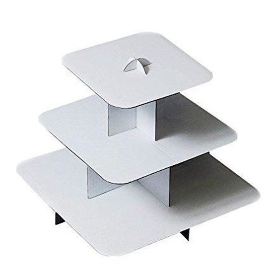 Picture of Adorox 3-Tier (12"W x 10"H) White Square or Round Cardboard Cupcake Stand Dessert Tower Treat Stacker Pastry Serving Platter Food Display (Square Stand (1Pc))