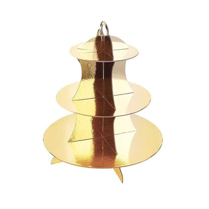 Picture of Adorox 3-Tier Gold Round Cardboard Cupcake Stand Dessert (12"W x 13.5"H) Birthday Wedding Special Event Decoration (Reusable)