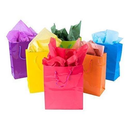 Picture of Adorox 12 Assorted (9" H x 7.5" L x 3.5" W) Bright Neon Colored Party Present Paper Gift Bags Birthday Wedding All Occasion