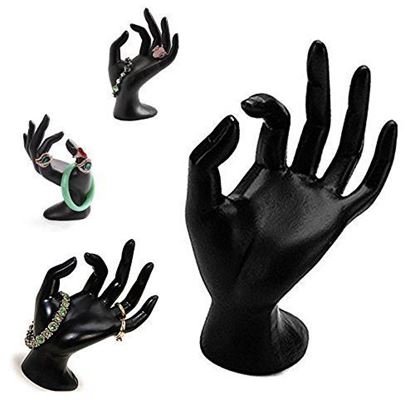 Picture of Adorox Black Polyresin Hand Form Jewelry Display Bracelet Ring Necklace Stand Holder