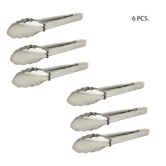 Picture of 6 Pack 9“ Stainless Steel Chef Food Serving Tongs Grilling BBQ Salad Buffet Utensil 6 Pieces By Adorox