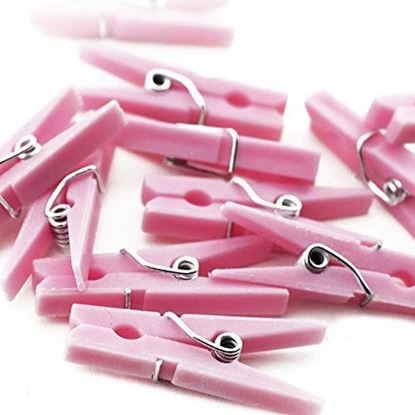 Picture of Adorox Pink (48 Pieces) Small Clothes Pins Baby Shower Clothespin Favors Pink Girl Blue Boy Party Game