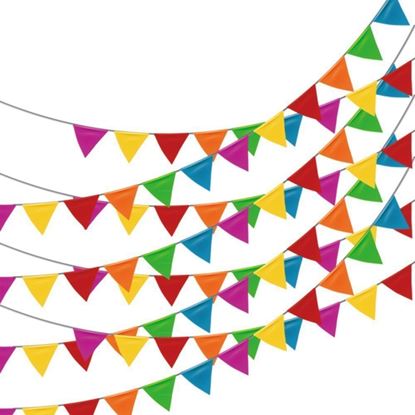 Picture of Adorox 100 Foot Multicolor Plastic Pennant Banner Birthday Party Decorations Weather Resistant Grand Opening Banner (Multi-Colored (1 Banner))