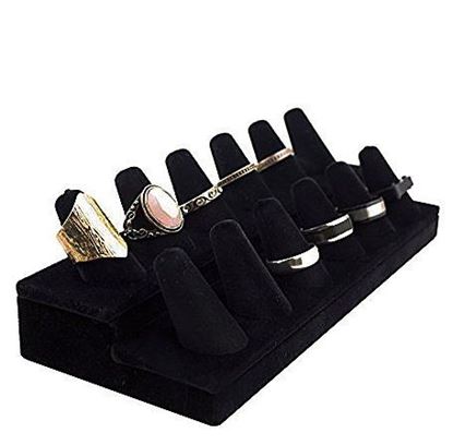 Picture of Adorox Black Velvet Finger Ring Showcase Display Jewelry Organizer Stand