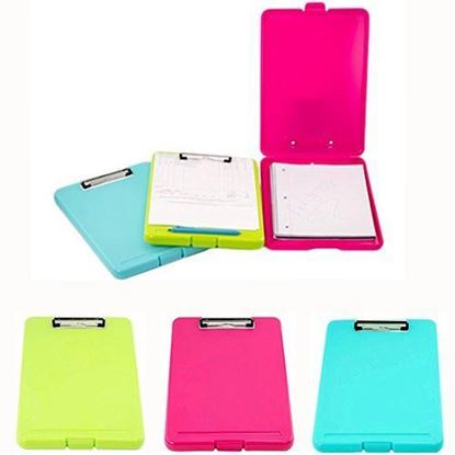 Picture of Adorox Set of 3 Legal Size Slim-case Storage Clipboard Teal Pink Neon Green Plastic Storage Clipboard for Students, Teachers, Sales, Utility, Industrial, Office Professional (Multicolored)