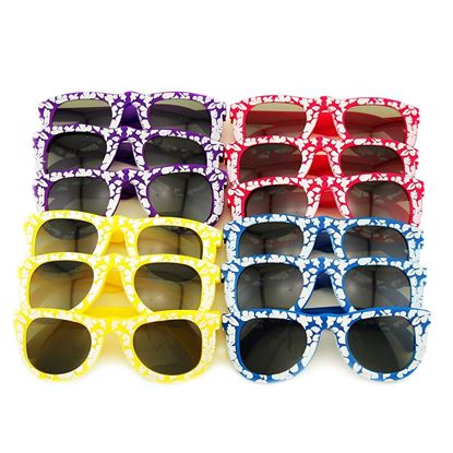 Picture of Adorox 12 Pack Neon Colored Hibiscus Luau Hawaiian Novelty Aviator Sunglasses Rave Party Favor Accessory