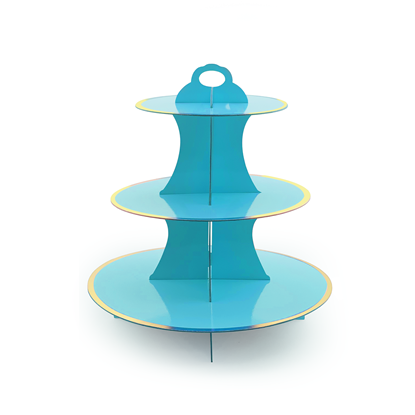 Picture of Adorox 3-Tier Round Cardboard Cupcake Stand (12"W x 13.5"H) Baby Shower Birthday Wedding Special Event Decoration（Reusable) (Blue