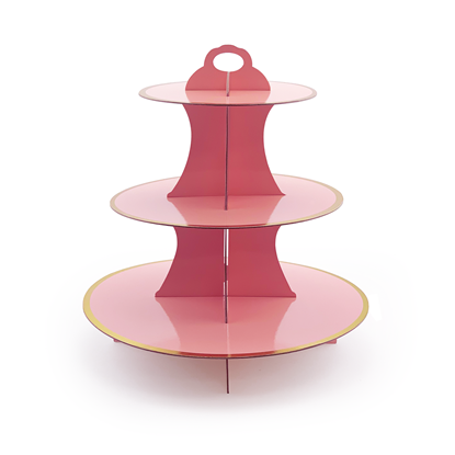 Picture of Adorox 3-Tier Round Cardboard Cupcake Stand (12"W x 13.5"H) Baby Shower Birthday Wedding Special Event Decoration（Reusable) (Pink)