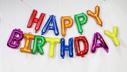 Picture of Adorox 16 Inches Happy Birthday Metallic Aluminum Foil Birthday Balloon Banner (Multi-Colored)