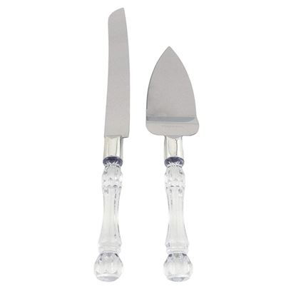 Picture of Adorox Wedding Cake Knife and Server Set Acrylic Stainless Steel Faux Crystal Handle