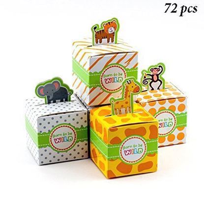 Picture of Adorox Small 72 Pcs Born To Be Wild Adorable Jungle Safari Zoo Theme Baby Shower Favor Candy Treat Box Cute Birthday Decoration (Assorted (72 Pieces))